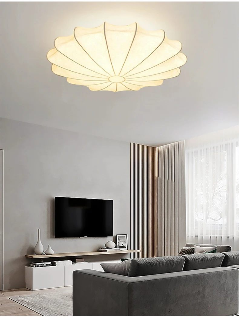 Flyrose Mid-Century White Silk Ceiling Light - Lifestyle & Artisan Detail Angle 7 | IndochinaLight