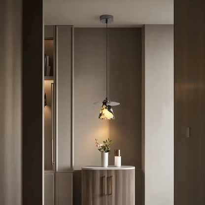 Feni Tapered Marble Conical Pendant Light - Lifestyle & Artisan Detail Angle 3 | IndochinaLight