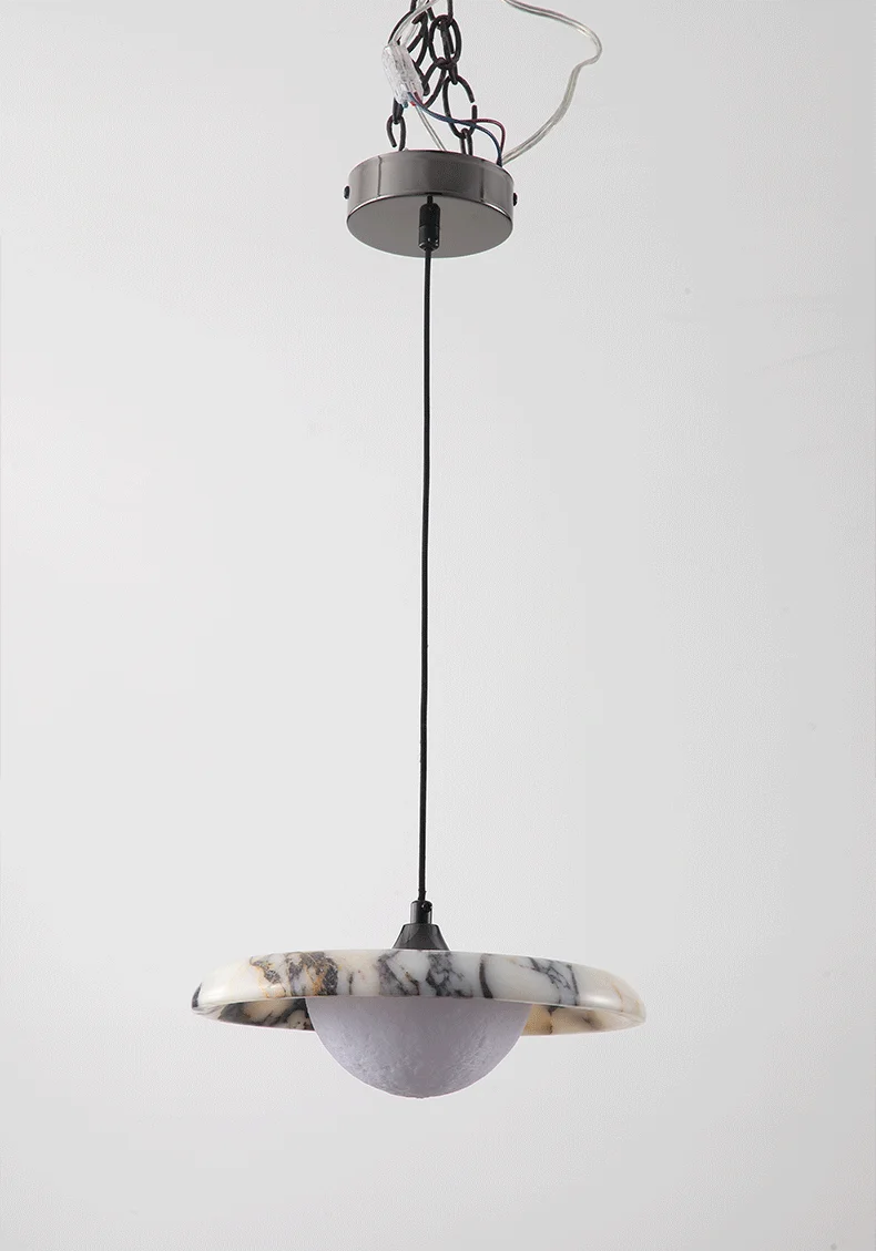 Astro Disc Modern Marble Pendant Light - Lifestyle & Artisan Detail Angle 5 | IndochinaLight