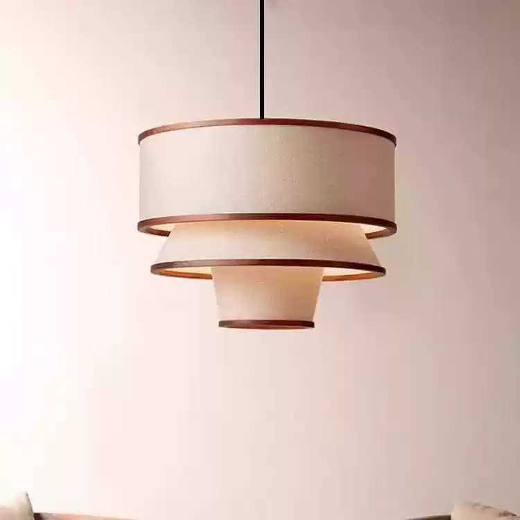 Bruna Walnut Wood and Linen Wabi Sabi Pendant Light - Lifestyle & Artisan Detail Angle 2 | IndochinaLight