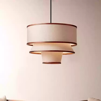 Bruna Walnut Wood and Linen Wabi Sabi Pendant Light - Lifestyle & Artisan Detail Angle 2 | IndochinaLight