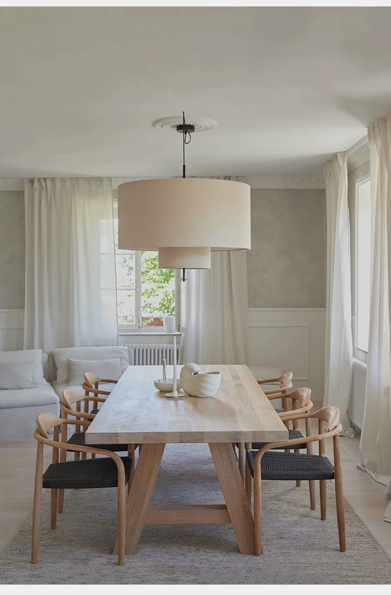 Margin Double Drum Fabric Pendant Light - Lifestyle & Artisan Detail Angle 2 | IndochinaLight