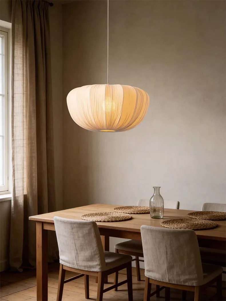 Ostrea Oversized Minimalist Fabric Wabi-Sabi Pendant Light - Lifestyle & Artisan Detail Angle 4 | IndochinaLight