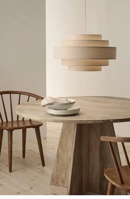 Dumora Wabi Sabi White Nordic Fabric Pendant Light - Lifestyle & Artisan Detail Angle 4 | IndochinaLight