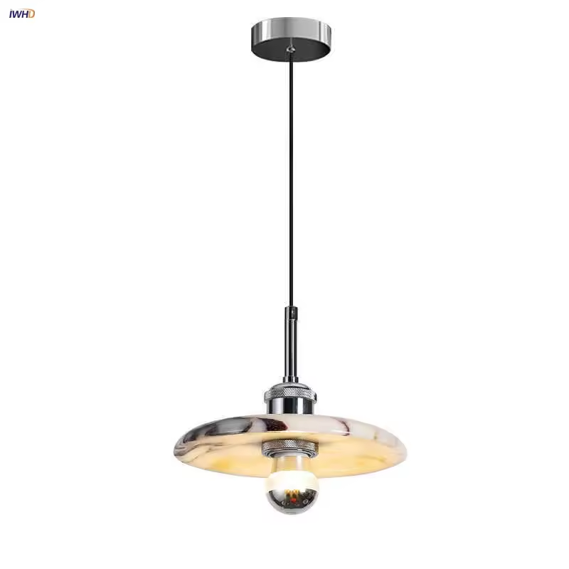 Round Zat Disc Marble Pendant Light - Lifestyle & Artisan Detail Angle 10 | IndochinaLight