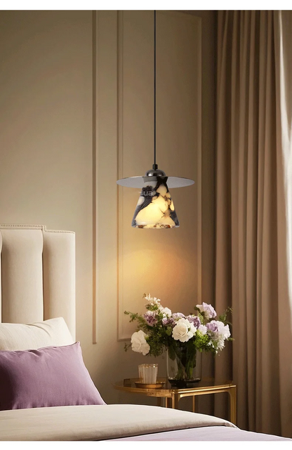 Feni Tapered Marble Conical Pendant Light - Lifestyle & Artisan Detail Angle 7 | IndochinaLight