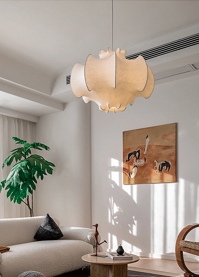 Viscontea Cocoon White Silk Wabi Sabi Pendant Light - Lifestyle & Artisan Detail Angle 5 | IndochinaLight