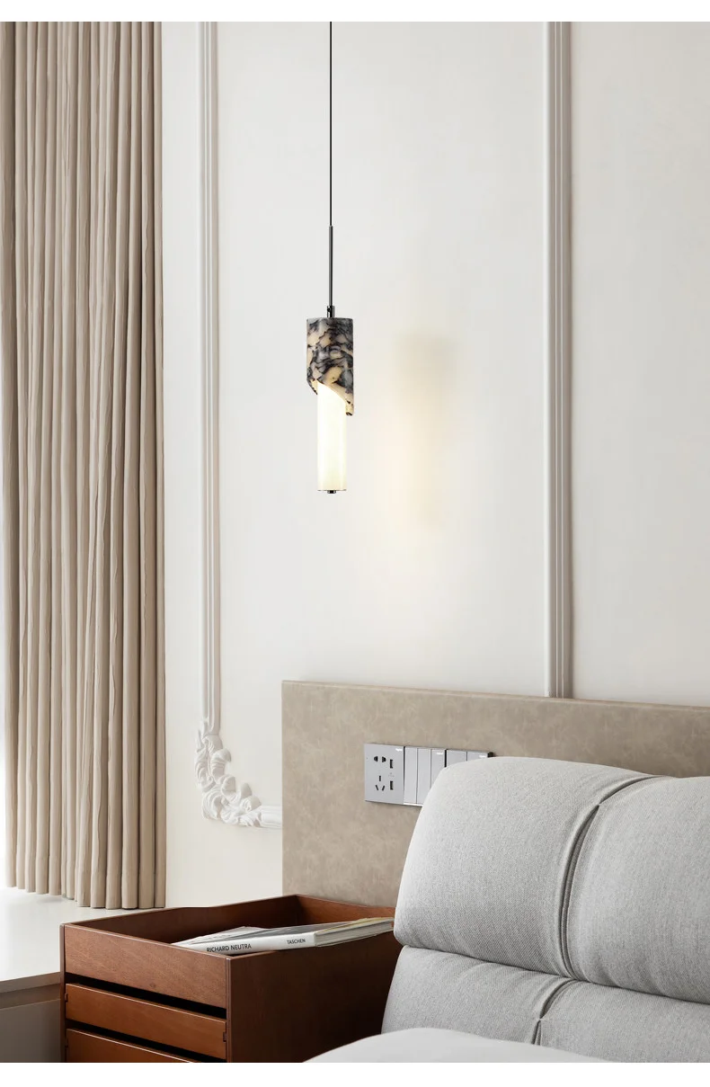 Lampatron Marble Cylinder LED Pendant Light - Lifestyle & Artisan Detail Angle 4 | IndochinaLight