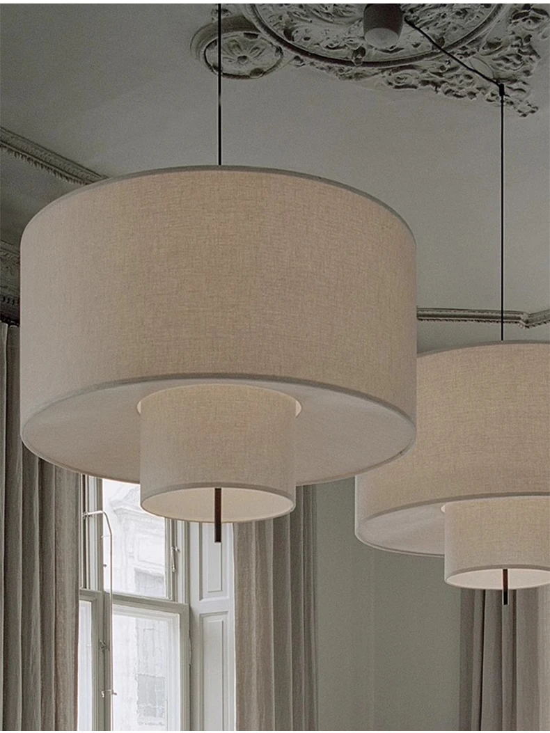 Margin Double Drum Fabric Pendant Light - Lifestyle & Artisan Detail Angle 6 | IndochinaLight