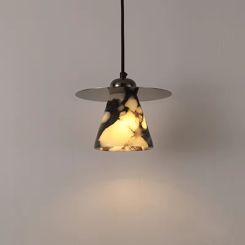 Feni Tapered Marble Conical Pendant Light - Lifestyle & Artisan Detail Angle 4 | IndochinaLight