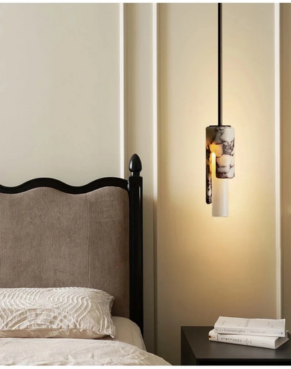 Dover Alabaster Marble Pendant Light - Lifestyle & Artisan Detail Angle 4 | IndochinaLight
