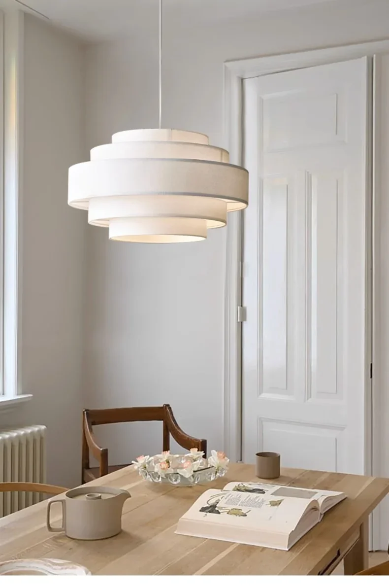 Dumora Wabi Sabi White Nordic Fabric Pendant Light - Lifestyle & Artisan Detail Angle 6 | IndochinaLight