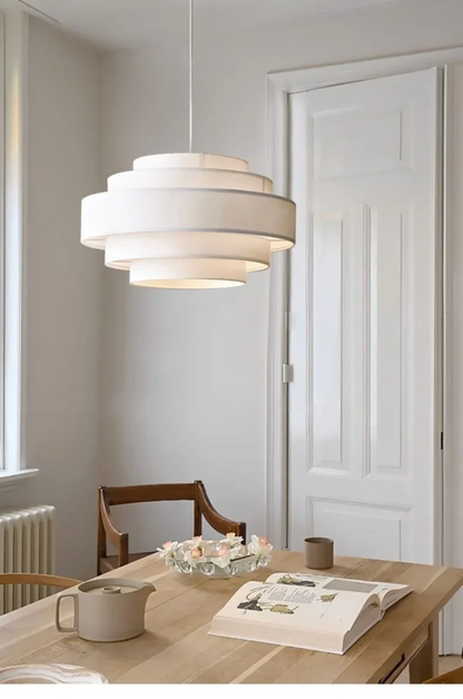 Dumora Wabi Sabi White Nordic Fabric Pendant Light - Lifestyle & Artisan Detail Angle 6 | IndochinaLight