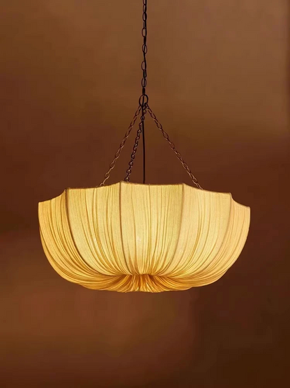French Petal Fabric Pendant Light - Lifestyle & Artisan Detail Angle 10 | IndochinaLight
