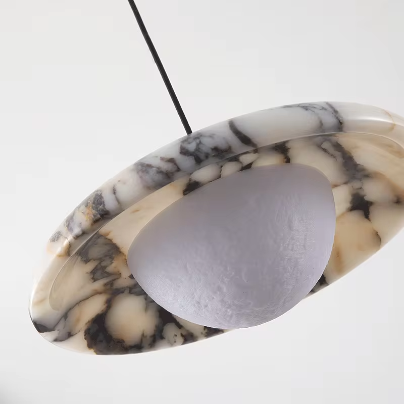 Astro Disc Modern Marble Pendant Light - Lifestyle & Artisan Detail Angle 3 | IndochinaLight
