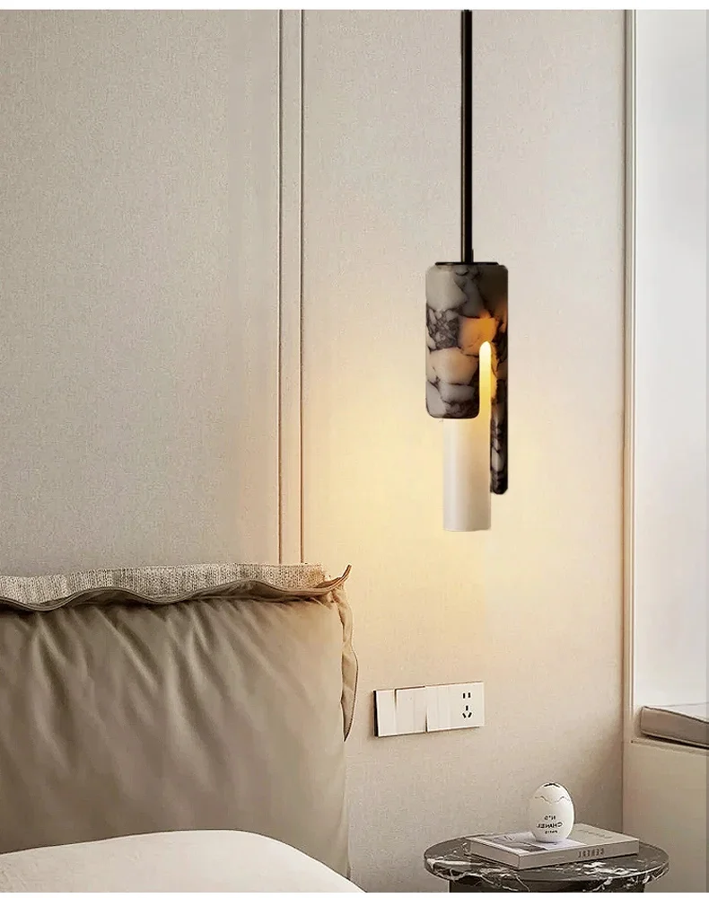 Dover Alabaster Marble Pendant Light - Lifestyle & Artisan Detail Angle 3 | IndochinaLight