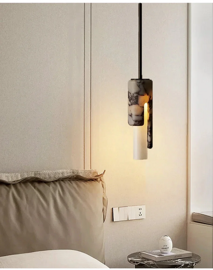 Dover Alabaster Marble Pendant Light - Lifestyle & Artisan Detail Angle 3 | IndochinaLight