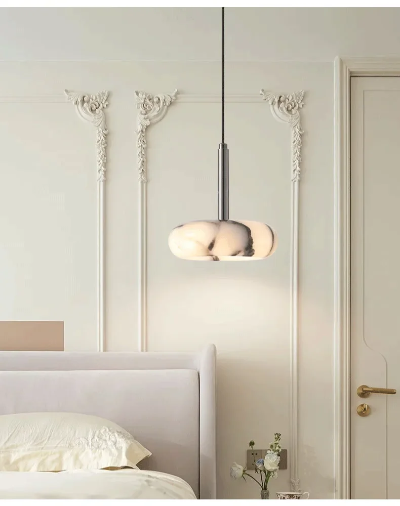 Vitrella Alabaster Luna Marble Pendant Light - Lifestyle & Artisan Detail Angle 5 | IndochinaLight
