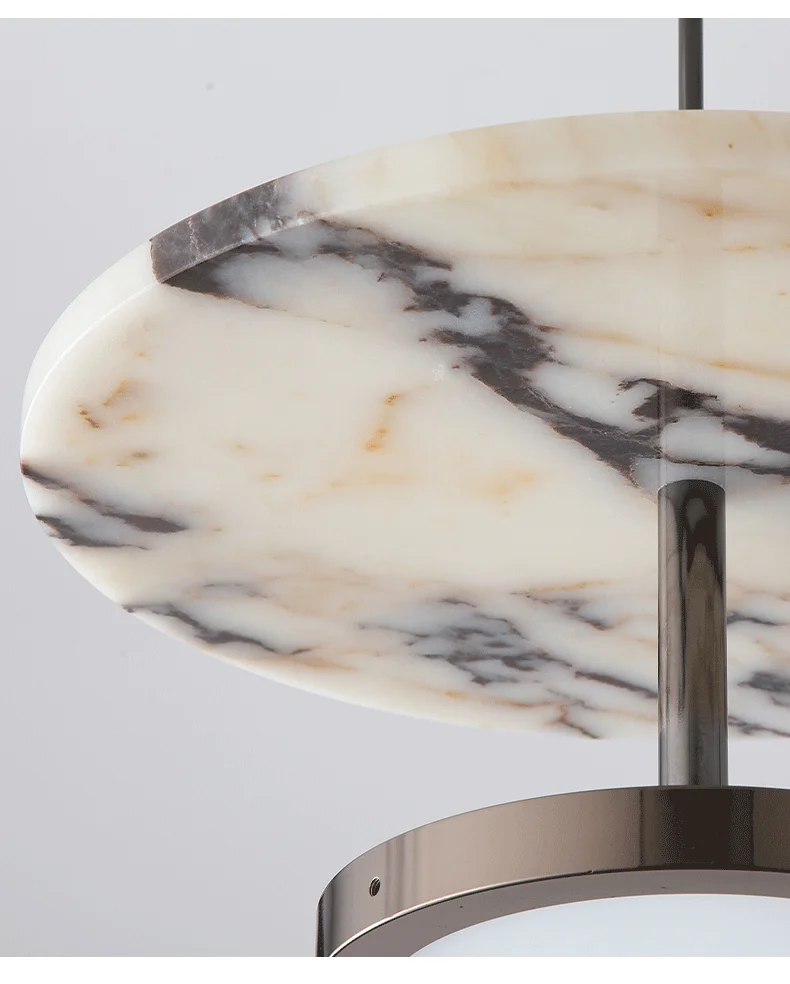 Noctra Double-Disc Marble Pendant Light - Lifestyle & Artisan Detail Angle 6 | IndochinaLight