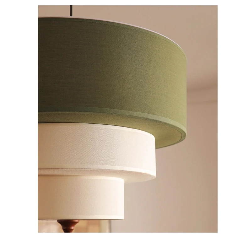Vanelia 3 Tiers Textile Drum Fabric Pendant Light - Lifestyle & Artisan Detail Angle 6 | IndochinaLight