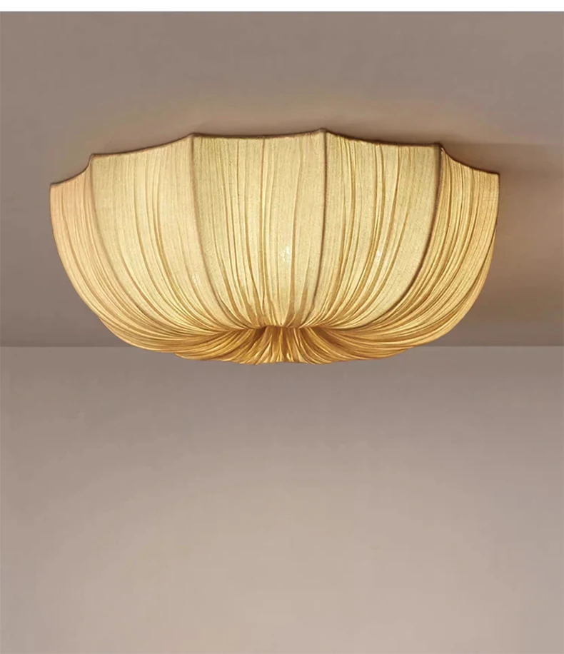 Planetarium Wabi-Sabi White Nordic Linen Flush Mount - Lifestyle & Artisan Detail Angle 6 | IndochinaLight