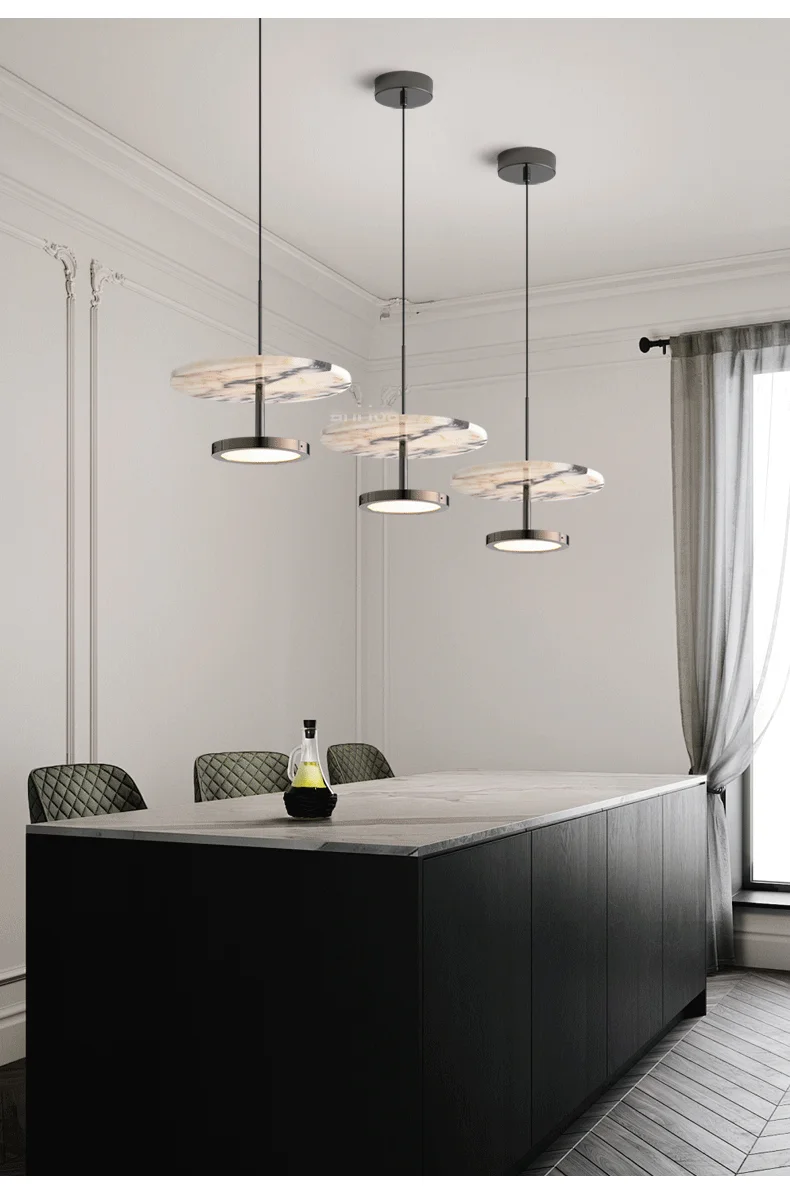 Noctra Double-Disc Marble Pendant Light - Lifestyle & Artisan Detail Angle 2 | IndochinaLight
