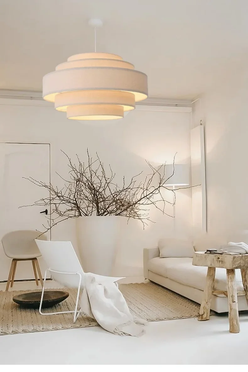 Dumora Wabi Sabi White Nordic Fabric Pendant Light - Lifestyle & Artisan Detail Angle 3 | IndochinaLight
