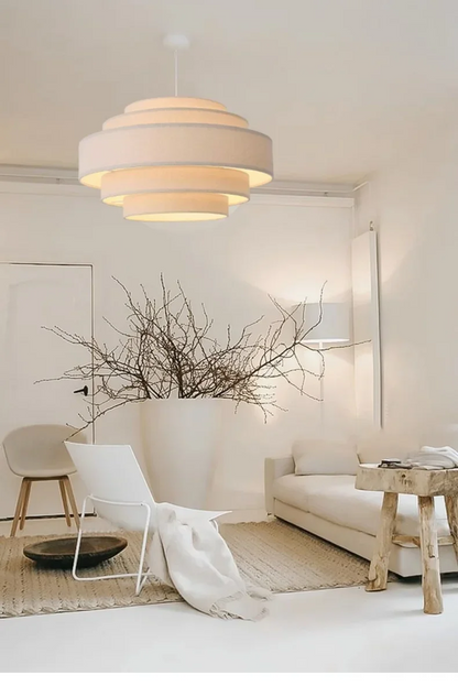 Dumora Wabi Sabi White Nordic Fabric Pendant Light - Lifestyle & Artisan Detail Angle 3 | IndochinaLight
