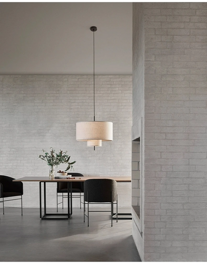 Margin Double Drum Fabric Pendant Light - Lifestyle & Artisan Detail Angle 7 | IndochinaLight