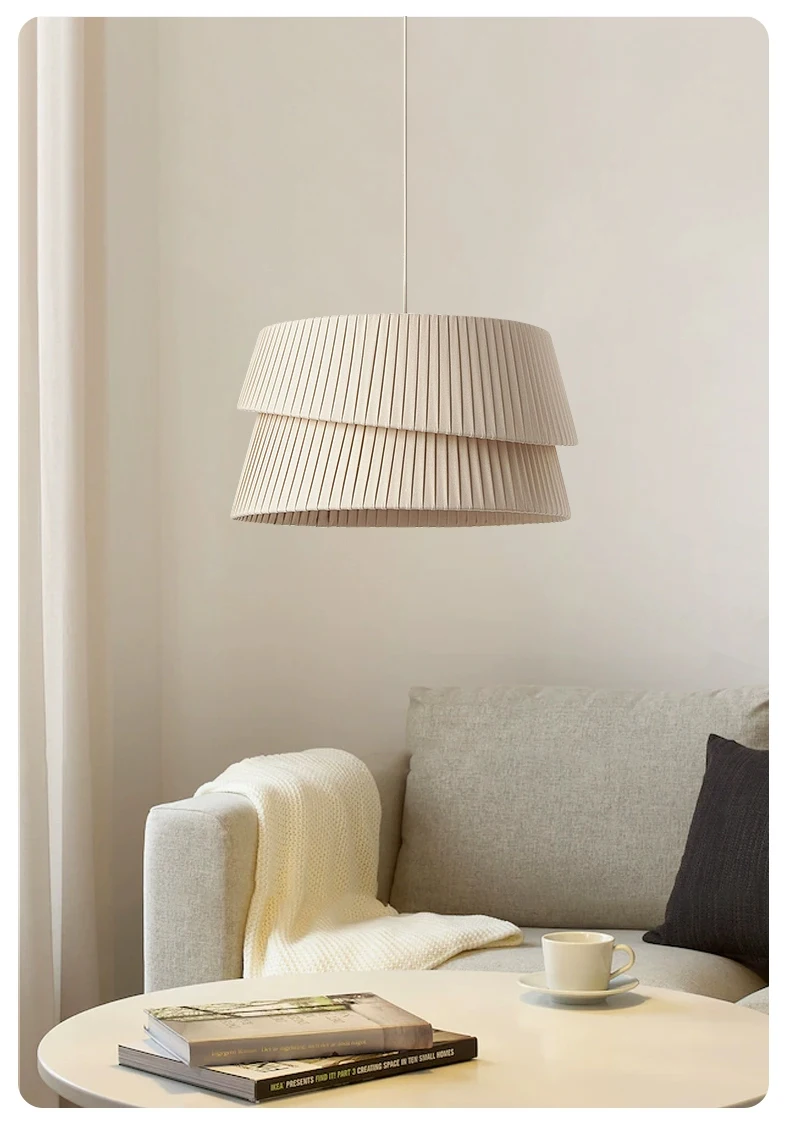 Westwing Nyla Nordic Cream Fabric Pendant Light - Lifestyle & Artisan Detail Angle 4 | IndochinaLight