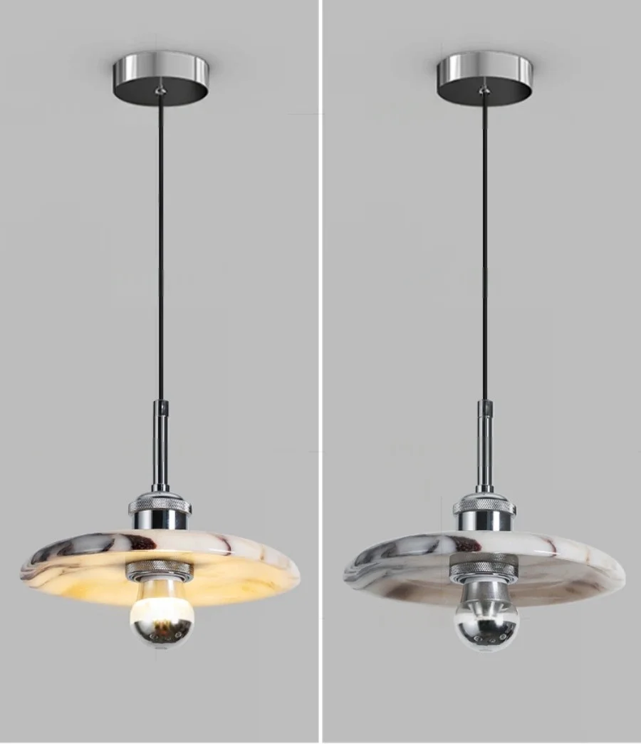 Round Zat Disc Marble Pendant Light - Lifestyle & Artisan Detail Angle 9 | IndochinaLight