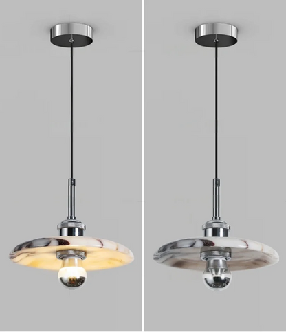 Round Zat Disc Marble Pendant Light - Lifestyle & Artisan Detail Angle 9 | IndochinaLight