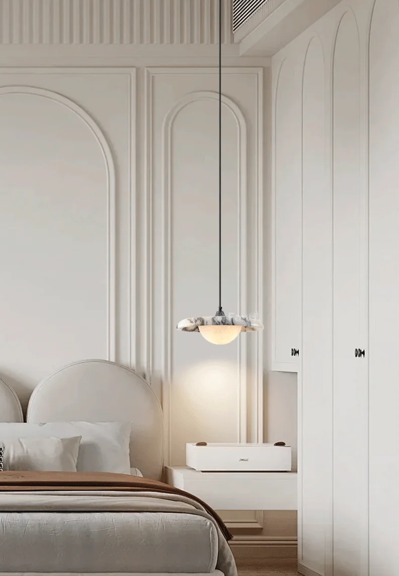 Astro Disc Modern Marble Pendant Light - Lifestyle & Artisan Detail Angle 11 | IndochinaLight