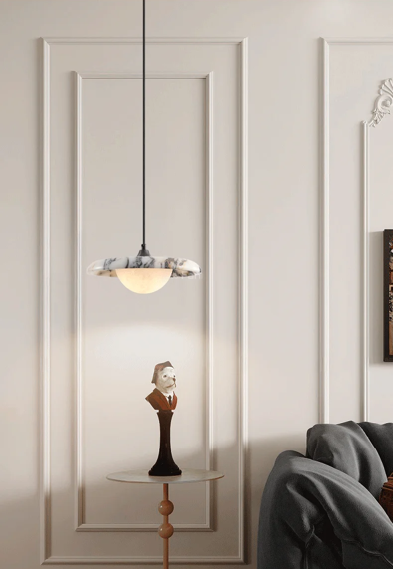 Astro Disc Modern Marble Pendant Light - Lifestyle & Artisan Detail Angle 10 | IndochinaLight