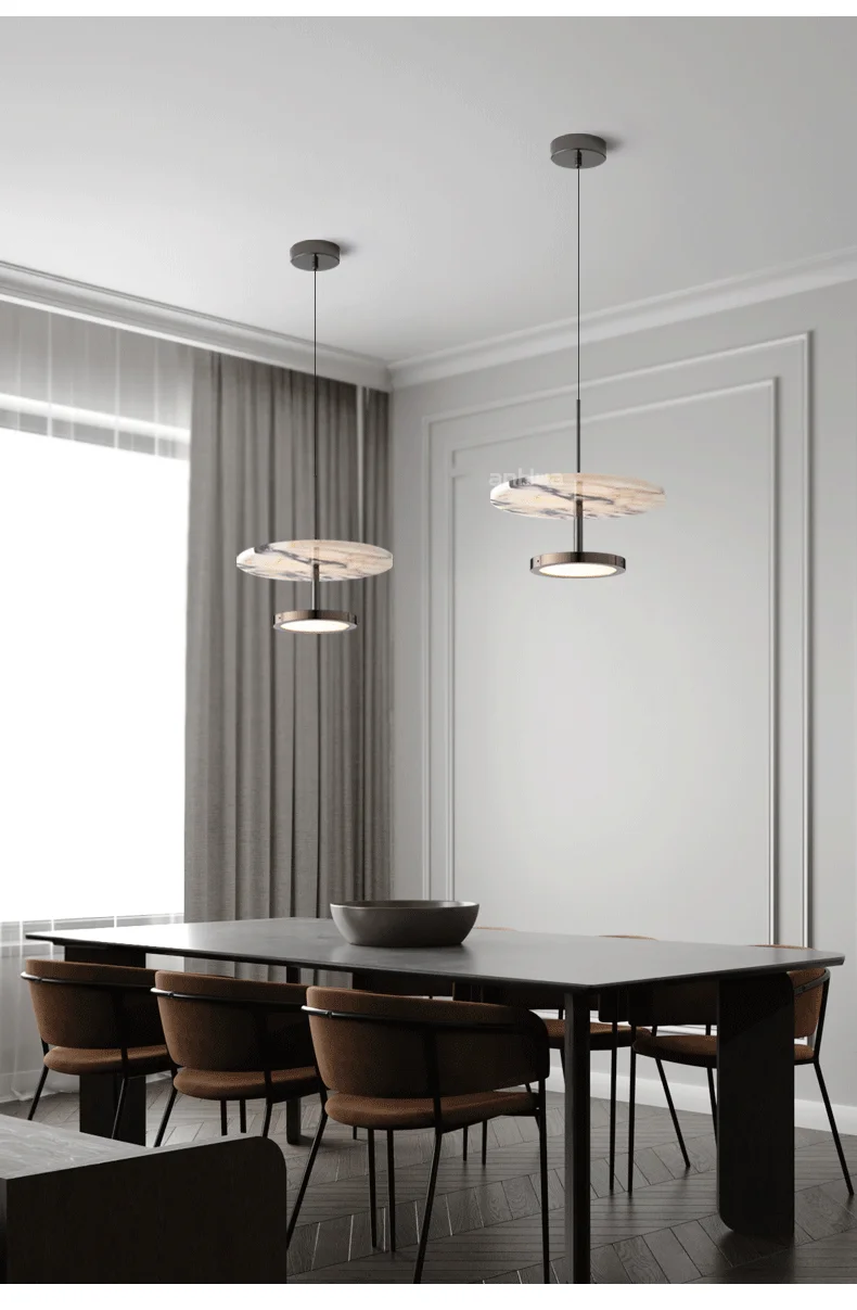 Noctra Double-Disc Marble Pendant Light - Lifestyle & Artisan Detail Angle 3 | IndochinaLight