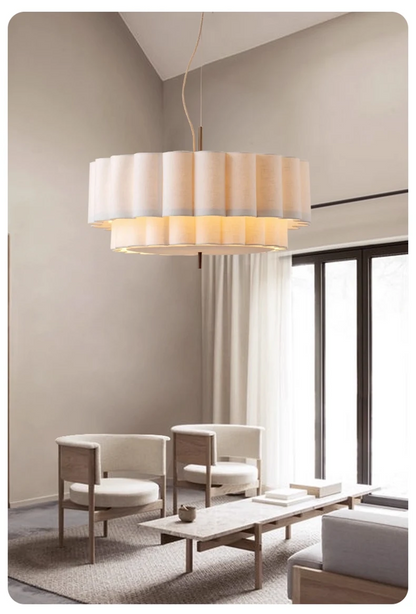 Folia Scalloped Fabric Wabi Sabi Pendant Light - Lifestyle & Artisan Detail Angle 4 | IndochinaLight