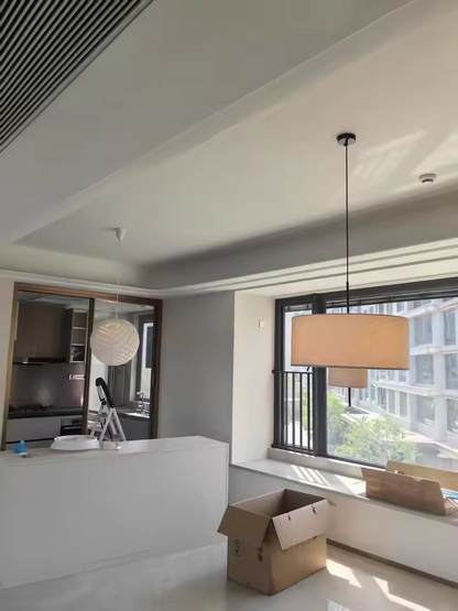 Margin Double Drum Fabric Pendant Light - Lifestyle & Artisan Detail Angle 13 | IndochinaLight