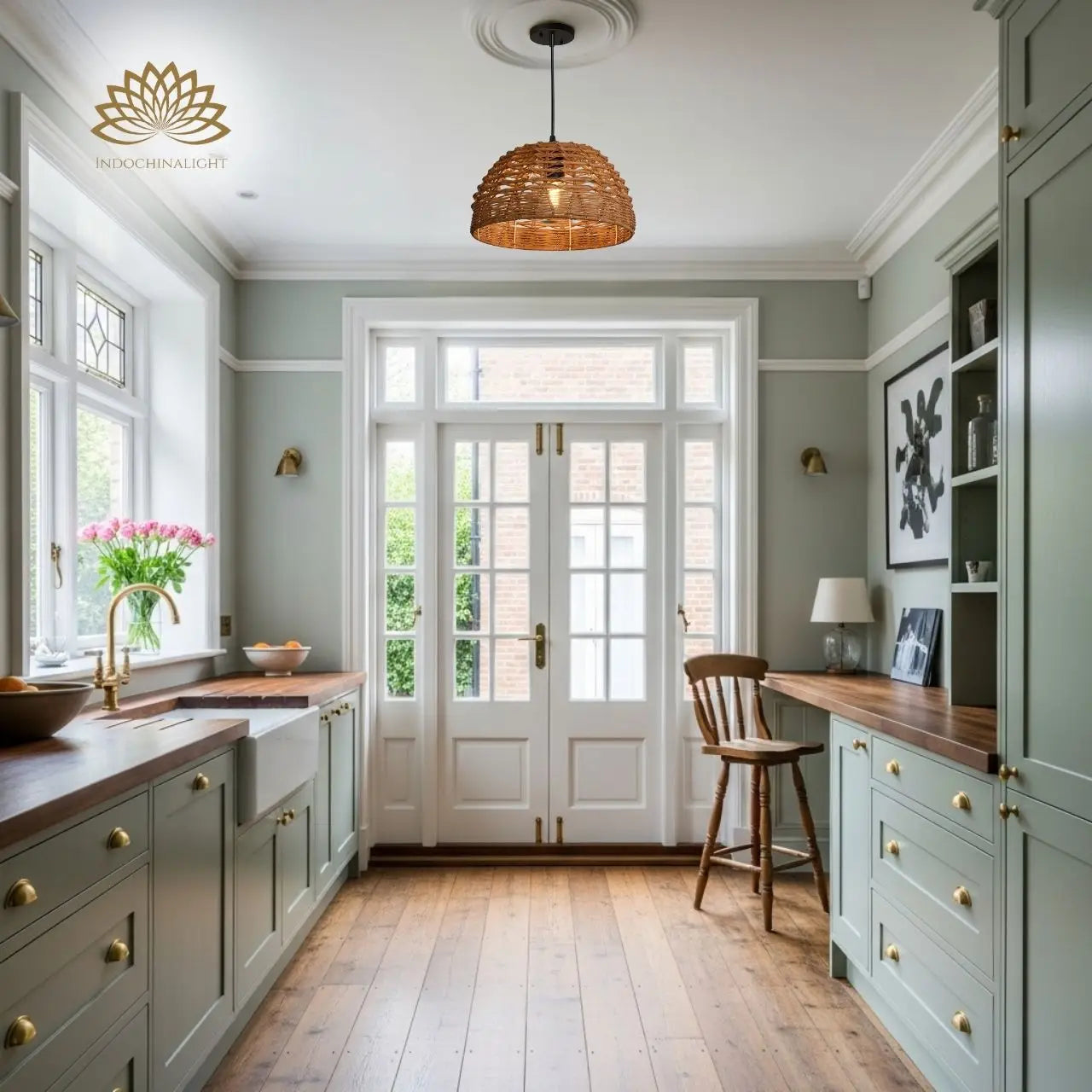 Eauso Rattan Ceiling Light for kitchen island