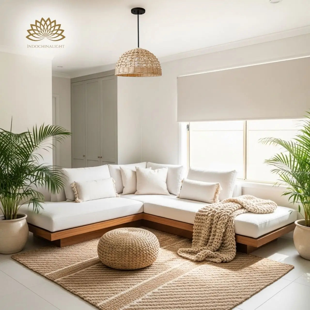 Eauso Rattan Wicker Pendant Light for Boho Living Room