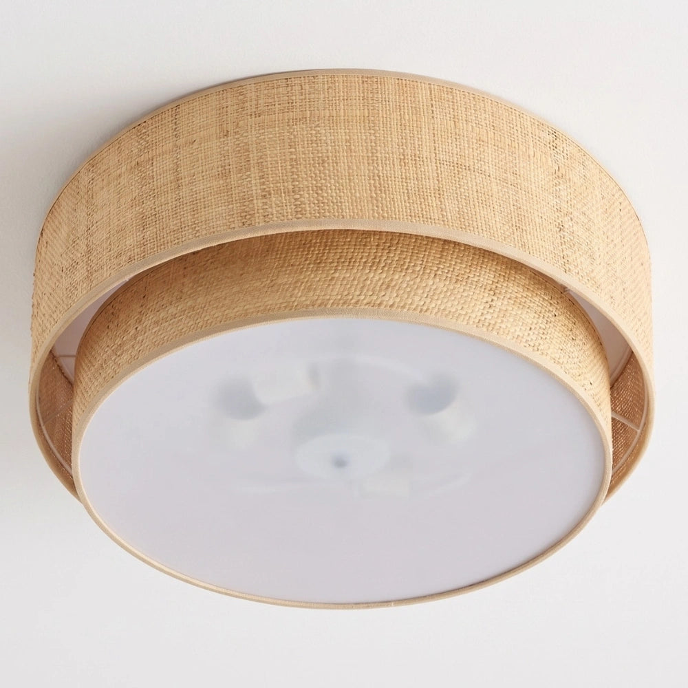 El Corte Drum Round Wicker Light - Flush Mount