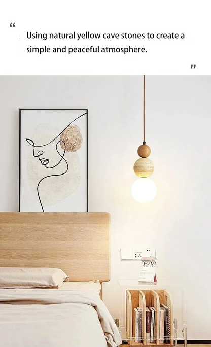 Elara Duo Three Ball Natural Stone Pendant Light in Wabi Sabi Bedroom