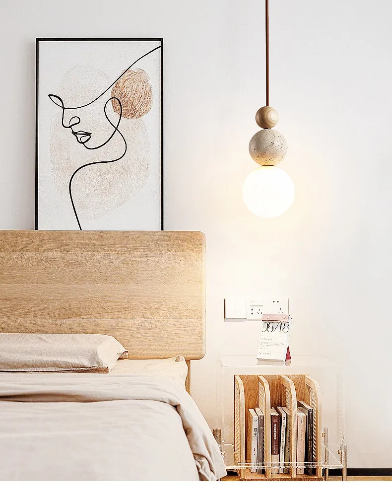 Elara Duo Three Ball Stone Pendant Light for Wabi Sabi bedside