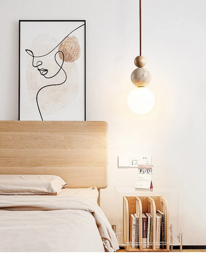 Elara Duo Three Ball Stone Pendant Light for Wabi Sabi bedside