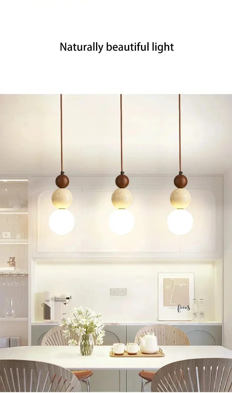 Elara Duo Three Ball Stone Pendant Light for Wabi Sabi Kitchen table
