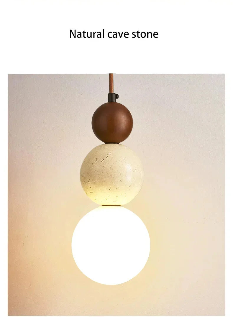 Elara Duo Three Ball Travertine Pendant Light for Wabi Sabi Room
