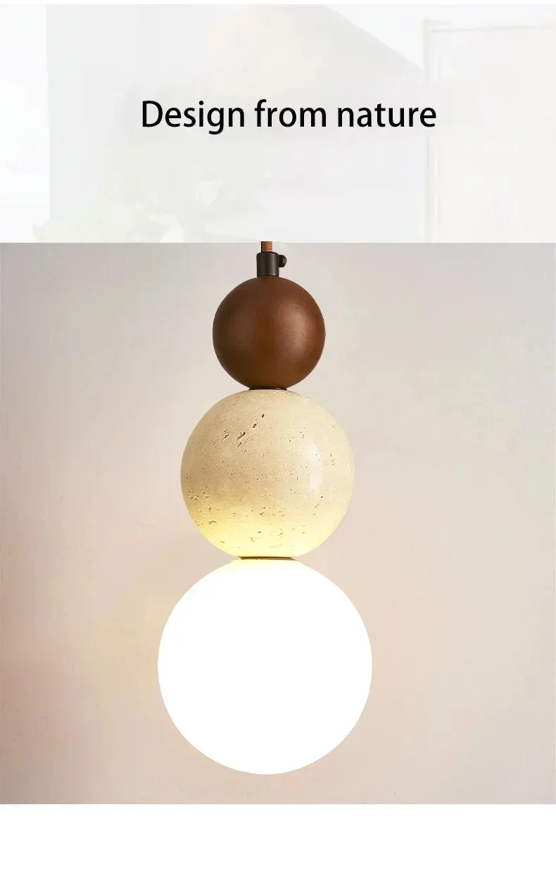 Elara Duo Wabi Sabi Three Ball Natural Travertine Stone Pendant Light