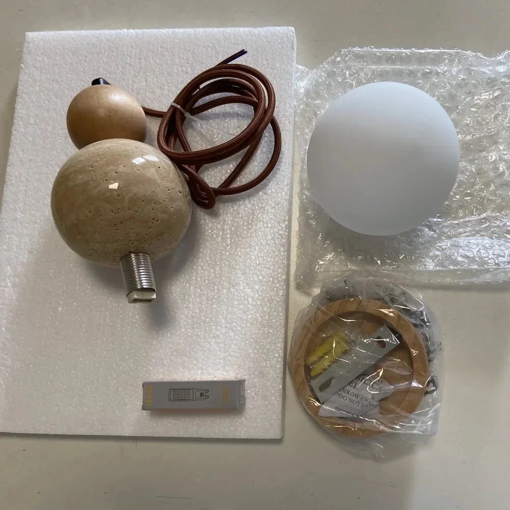 Elara Duo Wabi Sabi Three Ball Travertine Pendant Light Boxes