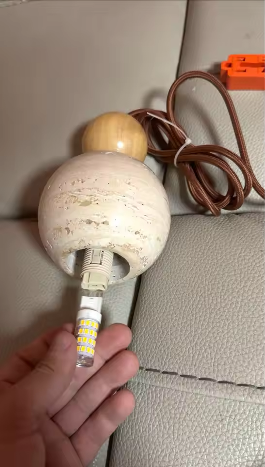 Elara Duo Wabi Sabi Three Ball Travertine Pendant Light Set up
