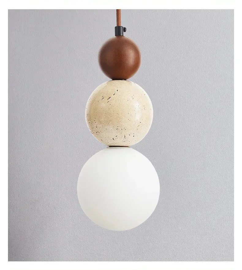 Elara Duo Wabi Sabi Three Ball Travertine Pendant Light