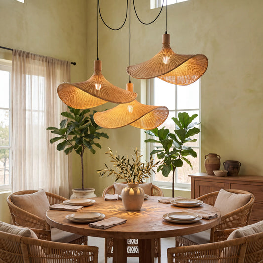 Ellie 3 light rattan pendant for dining room